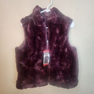 Nicole Miller Wine Reversible Faux Fur Vest Medium NWT (5852)